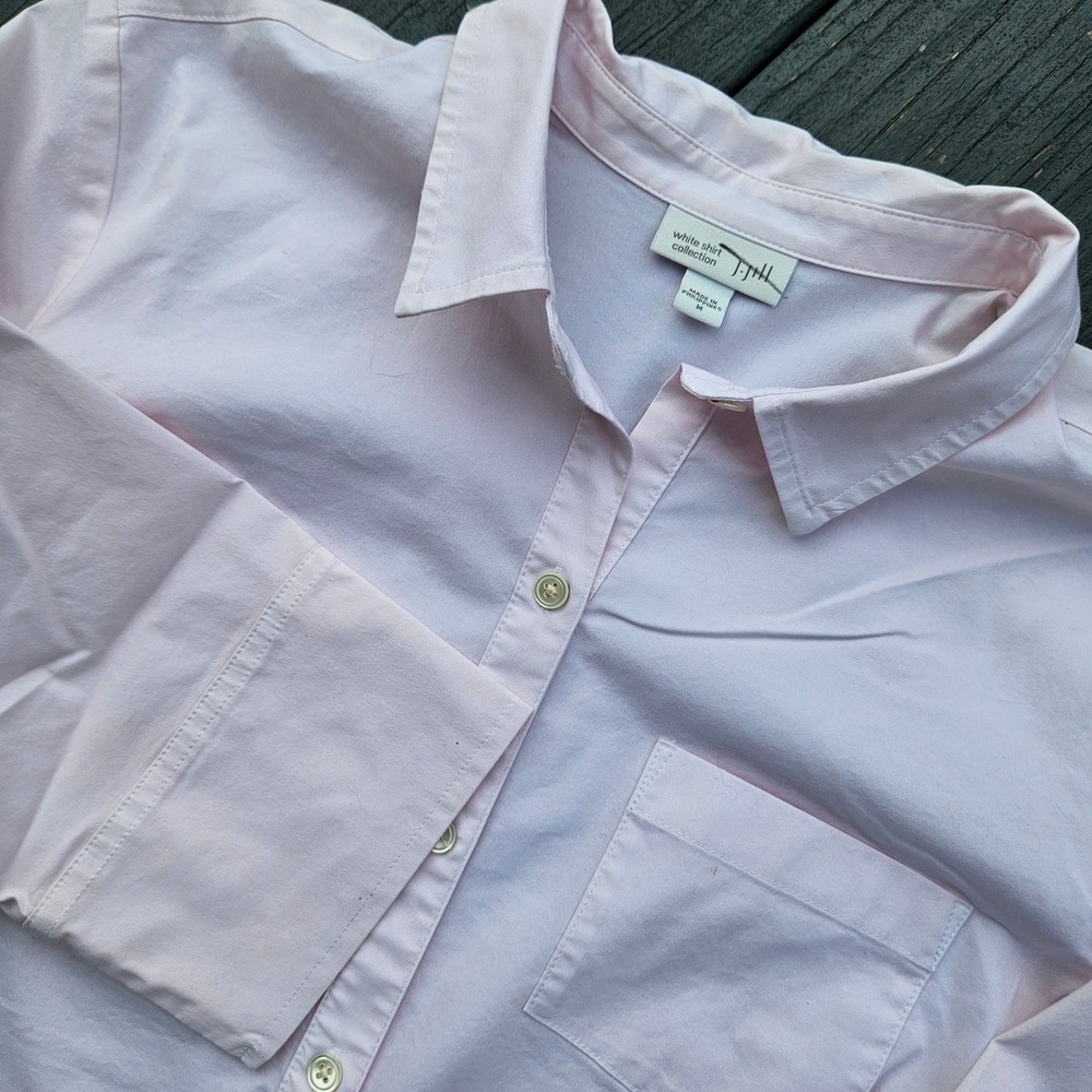 J. Jill White Shirt Collection Soft Pink Button-Up 3/4 Sleeve Womens Medium - Picture 2 of 9